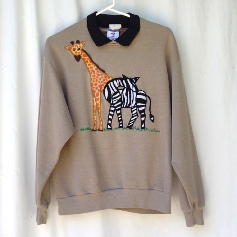 Just Ducky Giraffe Zebra Applique Sweatshirt M